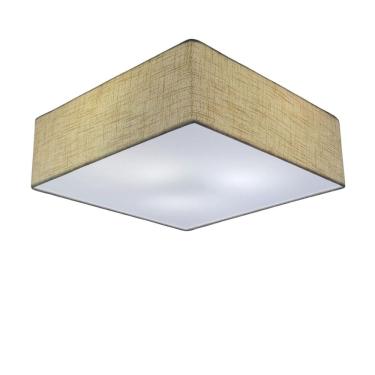 Imagem de Lustre Plafon Sobrepor Quadrado Vivare CQF5015RST Cúpula em Tecido Cor Rustico Bege 50x50x15cm