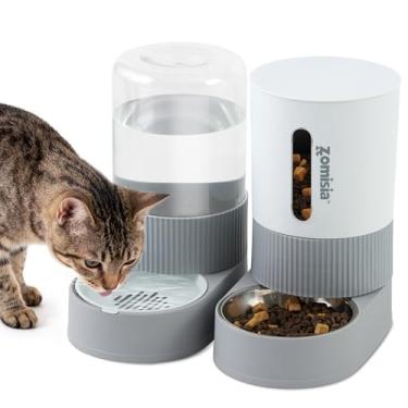 Imagem de ZOMISIA Alimentador automático para gatos e dispensador de água – Alimentador e bebedouro para gatos por gravidade com tigela de aço inoxidável, 2 unidades de alimentação automática para cães pequenos