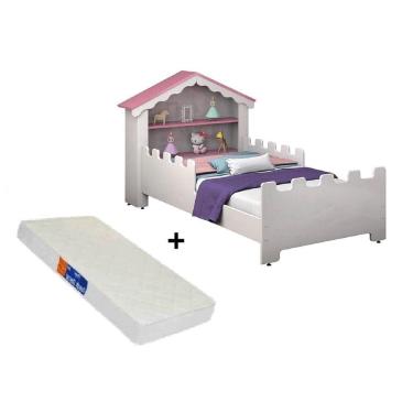 Imagem de mini cama infantil castelo telhado rosa com colchão