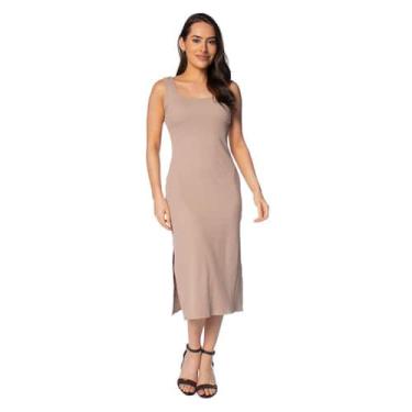 Imagem de Vestido Feminino Olho Fatal Midi Canelado Bege, Bege, G