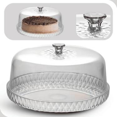 Imagem de Boleira Baixa Bolo Acrílico Transparente 26cm Com Detalhes Puxador na 
