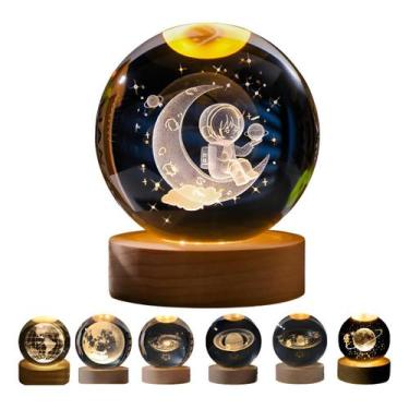 Imagem de Luminária De Mesa Luz de LED Bola De Cristal 3d Decoração Solar Galáxi