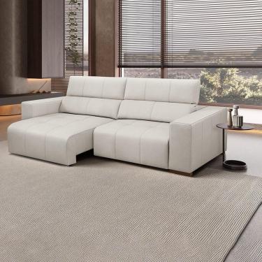 Imagem de Sofá Decorativo Barbosa 5 Lugares Sala de estar 290cm Reclinável e Retrátil Couro Off White G88 - Gran Belo