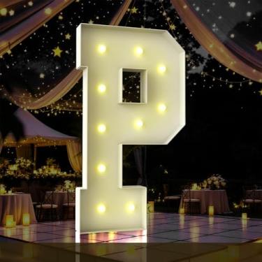 Imagem de ZFUNBO Letras iluminadas para letreiro de 1,2 m, letreiro de 1,2 m de altura, placa de LED grande para chá de bebê, decoração de bebê, decorações de aniversário, formatura, formatura (letra P)