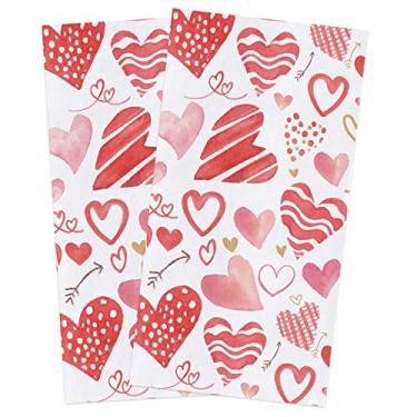 Imagem de Conjunto de 2 toalhas de cozinha para o dia dos namorados, conjunto de 2 toalhas de prato e panos de prato de amor vermelho rosa toalha de chá decorativa toalhas de mão românticas absorventes de