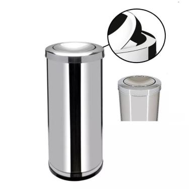 Imagem de Lixeira Inox Basculante 30 Litros Grande Cesto Lixo Tampa