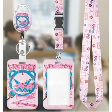 Imagem de Porta-crachá deslizante, caixa de plástico com urso irritado com carretel de crachá retrátil, clipe mosquetão e alça de cordão removível em relevo protetor de cartão vertical para enfermeiros