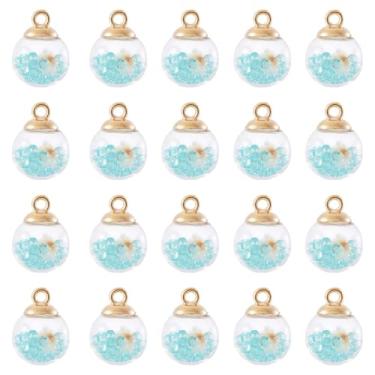 Imagem de 20 peças de pingentes de globo de vidro transparente de 16 mm mini enfeites de bola redonda transparente com flor seca dentro para fazer joias de Natal, decoração de casamento