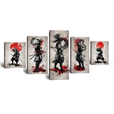 Imagem de Arte de parede em tela Samurai Japonês Estilo Japonês Lua Cheia Ninja Dragão Decoração de Parede Imagens Imagens Asiáticas Cartazes Guerreiros Impressões Pinturas para Sala de Estar Quarto Decoração