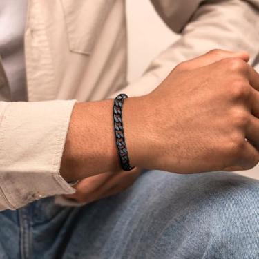 Imagem de Pulseiras masculinas pulseira de elos de corrente cubana, One Size, Aço inoxidável, Sem Pedra Preciosa