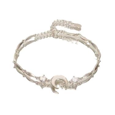 Imagem de Pulseira Cool Feeling – Design de estrela de gelo e lua fragmentada, joia elegante para mulheres – Acessório de moda elegante para uso diário, one size, Alumide, Sem Pedra Preciosa