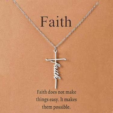 Imagem de Colar com pingente de cruz de fé, presentes religiosos, joias cristãs, presente para amigas e filhas, One Size, Aço inoxidável, Sem Pedra Preciosa