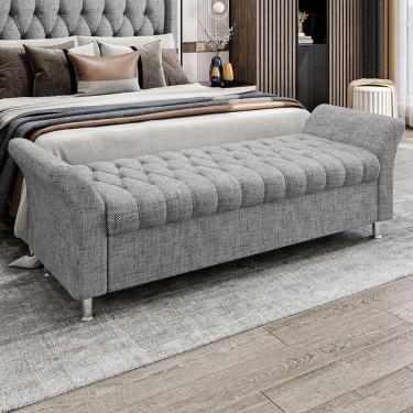 Imagem de Recamier Puff Estofado King 195 Cm ágata Linho Cinza