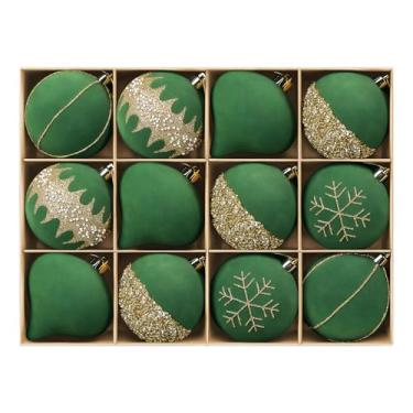 Imagem de SHareconn Bolas de árvore de Natal com glitter de veludo de 12 quilates, ornamentos flocados de 8 cm, enfeites decorativos de plástico inquebráveis para decoração de árvore de Natal, decoração de