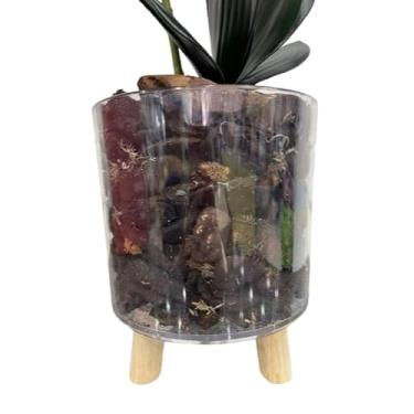 Imagem de Vaso Cachepot com Tripé de Madeira – Decoração de Plantas Naturais e Artificiais para Sala, Varanda ou Escritório(Transparente)