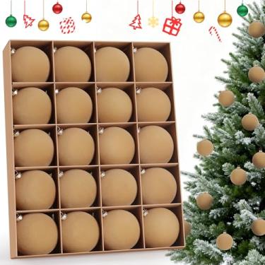 Imagem de DazSpirit Pacote com 20 enfeites de bola de Natal de veludo flocado, bolas decorativas de 8 cm, bolas de plástico inquebráveis para decoração de casa para árvore de Natal, guirlanda, marrom claro