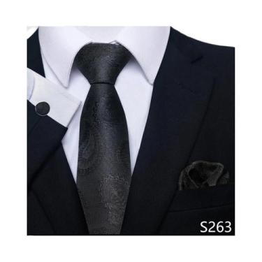 Imagem de Conjunto De Gravata Floral Verde Para Homens Com Abotoaduras E Lenço D