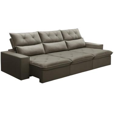 Imagem de Sofá Retrátil Reclinável Para Sala 4 Lugares 290cm Aires F04 Veludo Marrom Claro - Lyam Decor