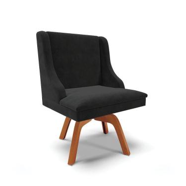 Imagem de Cadeira Suede Preto Giratória De Madeira