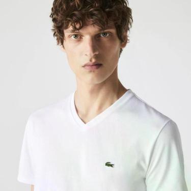 Imagem de Camiseta Lacoste de Algodão Pima Leve com Gola V, Branco, XL