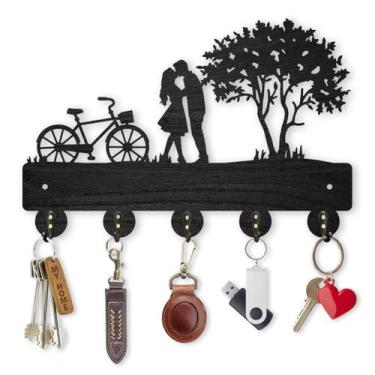 Imagem de Cabide para montagem na parede MAYJOYDIY Bicycle Couple Tree Key Holde