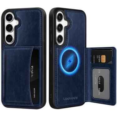 Imagem de Uppuppy Capa para Samsung Galaxy S25 Plus/S24 Plus com carteira - Compatível com MagSafe Cute Women Girls Couro Estético Titular Cartão de Crédito Capa de Telefone para S25Plus/S24Plus, Azul