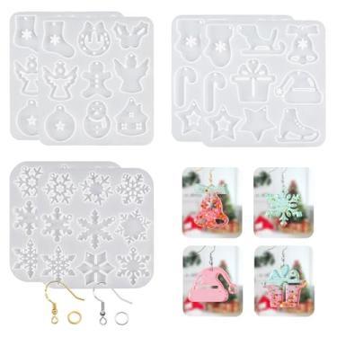 Imagem de BIGEBO Moldes de brinco de resina de Natal, 6 peças, pingente de joias, molde de resina de silicone para brinco faça você mesmo, pingente de chaveiro, enfeite de presente