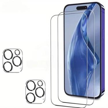 Imagem de Protetor de Tela 4 em 1 com Filme de Lente de Câmera, Para iPhone 16 Pro 14 15 Pro Max 11 12 13 Mini Pro, Filme de Vidro Protetor