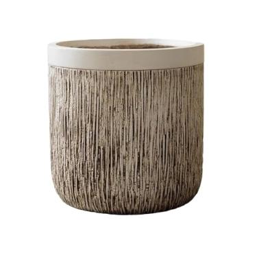 Imagem de Vasos de plantas Vaso redondo de chão com linhas, vaso argila e magnésio para jardim varanda