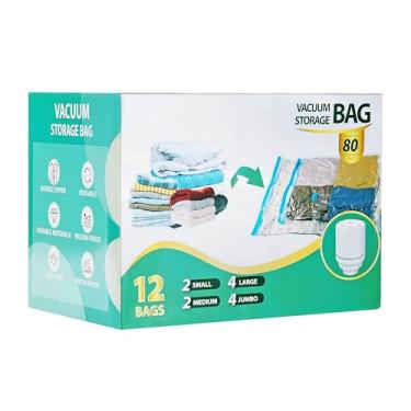 Imagem de Sacos de armazenamento a vácuo com bomba elétrica, bolsa de vedação a vácuo para roupas, cobertores, edredons de cama, combo com 12 unidades