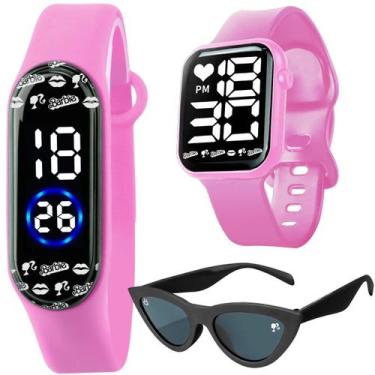 Imagem de relogio digital infantil rosa barbie + oculos proteção uv formato gati
