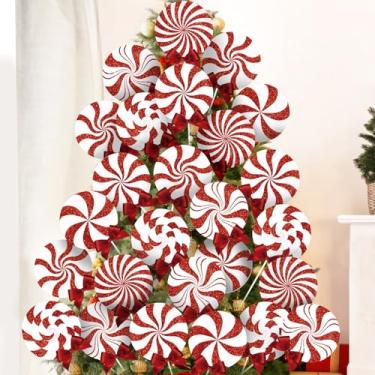 Imagem de Juinte 24 peças de decorações de Natal interior: pirulito de hortelã-pimenta grande vermelho branco picaretas de árvore de Natal redemoinho decorações de pirulito para decoração de vaso de festa de