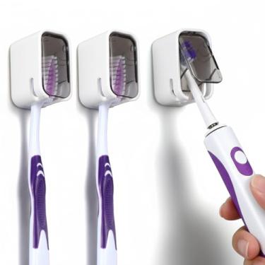 Imagem de YBEATY 3 peças de suportes de escova de dentes para banheiro, rack de pendurar de parede com compartimento único de secagem rápida estojo protetor de viagem cabide dispensador de escova de dentes