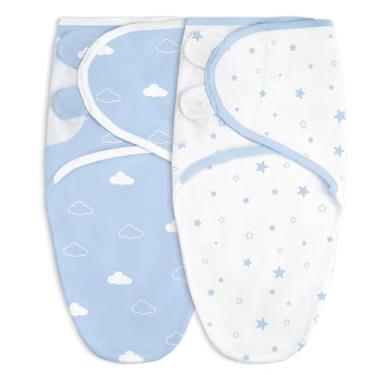 Imagem de Cobertor para bebê, 0 a 3 meses, saco de dormir de algodão com braço, cobertores vestíveis para recém-nascidos, meninas, meninos (estrela e nuvem, pacote com 2)
