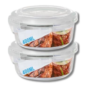 Imagem de Jogo com 2 Potes Vidro Hermético Mantimentos Marmita 400ml - DONA LAUR