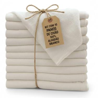 Imagem de Pano De Chão Branco Grande Grosso 45x65 Kit Com 10 Absorvente Limpeza Pesada e Faxina