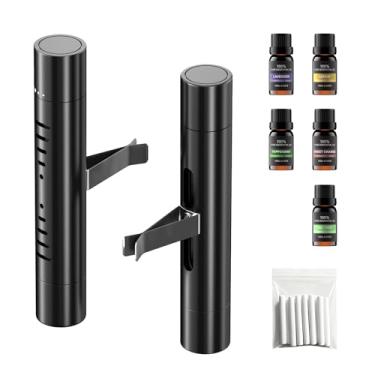 Imagem de EORRZZY 2 clipes de ventilação de difusor de ambientador de carro personalizados para acessórios de decoração de carro com 12 bastões de recarga e 5 óleos essenciais diferentes, escritório, cozinha