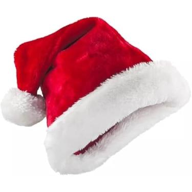 Imagem de Gorro de Papai Noel em Veludo, Tradicional, Vermelho, 28x40cm, para Festas, Fantasias e Fotos em Família, Decoração Natalina, Tamanho Único