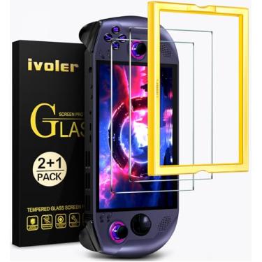 Imagem de ivoler Pacote com 2 protetores de tela para Lenovo Legion Go S Handheld 2025 com moldura de alinhamento, vidro temperado, cobertura total de 20 cm, Ultra HD transparente, antiarranhões, antiimpressões