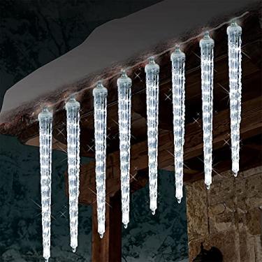 Imagem de WATERGLIDE Luzes de chuva de meteoro, Luzes de Natal de 12 polegadas para ambientes externos 10 Icicles 240 SMD LED Cristal Queda de Gelo, Luz de Chuva conectável, Luz de Chuva para Gelo, Decoração de Natal para Árvore de Festa de Inverno, Branco