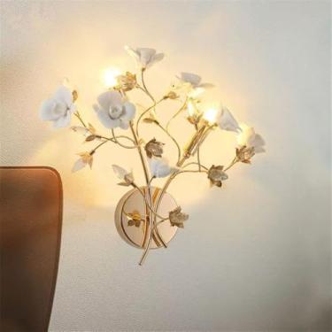 Imagem de Luminária de parede contemporânea em cerâmica com flor de rosa, LED, estilo campestre francês, criativa, para sala de estar, restaurante, quarto, casa de campo, corredor, cabeceira (G D25H40