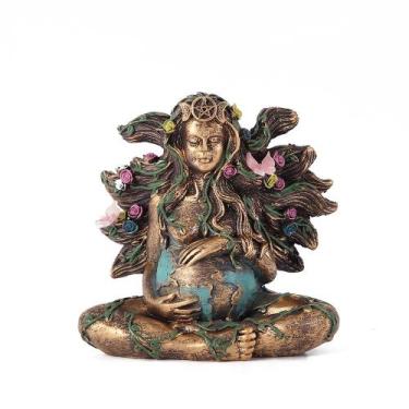Imagem de Escultura Gaia Earth Mother em resina de 15 cm com detalhes em borbole