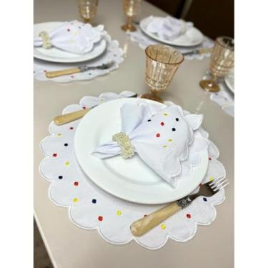 Imagem de Conjunto de 12 jogos americanos estilo americano Jogos americanos para uma mesa de jantar para 6 pessoas Arranjo de mesa Guardanapos redondos Mesa de jantar(Branco Poa)