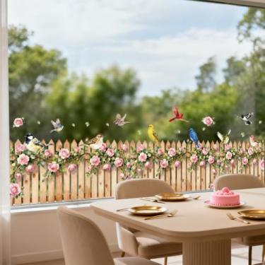 Imagem de ANATTASOUL Adesivos de janela estática para cerca e rosa, 1 folha reutilizável para vidro, 120 cm x 30 cm, adesivo removível de janela dupla face para quarto, escritório, decoração de casa