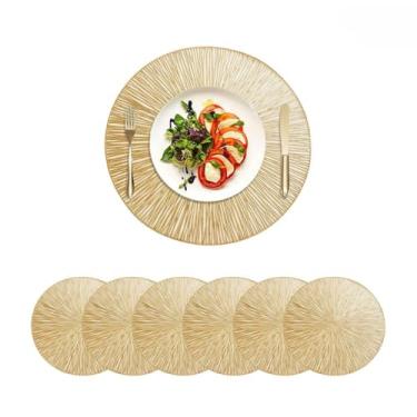 Imagem de Jogo Americano Sousplat 6 Peças PVC Redondo Dourado Para Mesa de Cozinha Sala de Jantar(B1011-KIT6a)