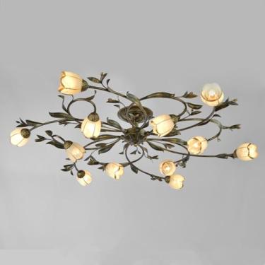 Imagem de Luminária de teto American Flower, estilo pastoral francês, criativa, para sala de estar, sala de jantar, quarto, casa de campo, loja de roupas, luminária pendente LED para decoração de casa