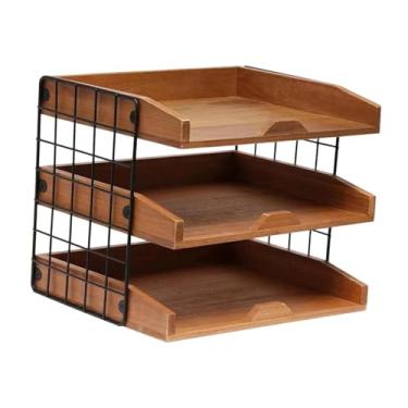Imagem de Milageto Caixa de Entrada Wood Bandejas de Documentos de Armazenamento de Armazenamento Organizador de Papel 3 Nível para Artigos de Papelaria de Escritório Do
