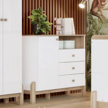 Imagem de Cômoda 3 Gavetas Com Porta E Nicho Ternura Branco Jequitibá Hp
