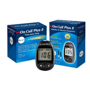 Imagem de 25 Tiras Individuais + Monitor De Glicose On Call Plus Ii