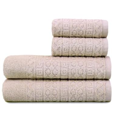 Imagem de Toalha de Banho Gigante, Jogo/Kit 4 Toalhas (2 Banho + 2 Rosto) Macia Algodão Luxo Barra Aveludada Alta Absorção(Rosada)